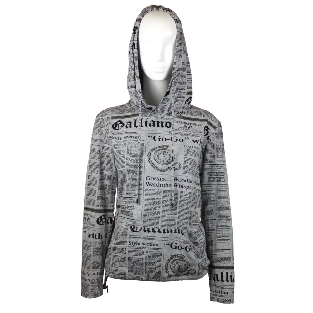 Galliano Newspaper Print Cotton Hoodie size XS